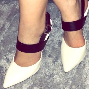 Black and white pointy toe heels